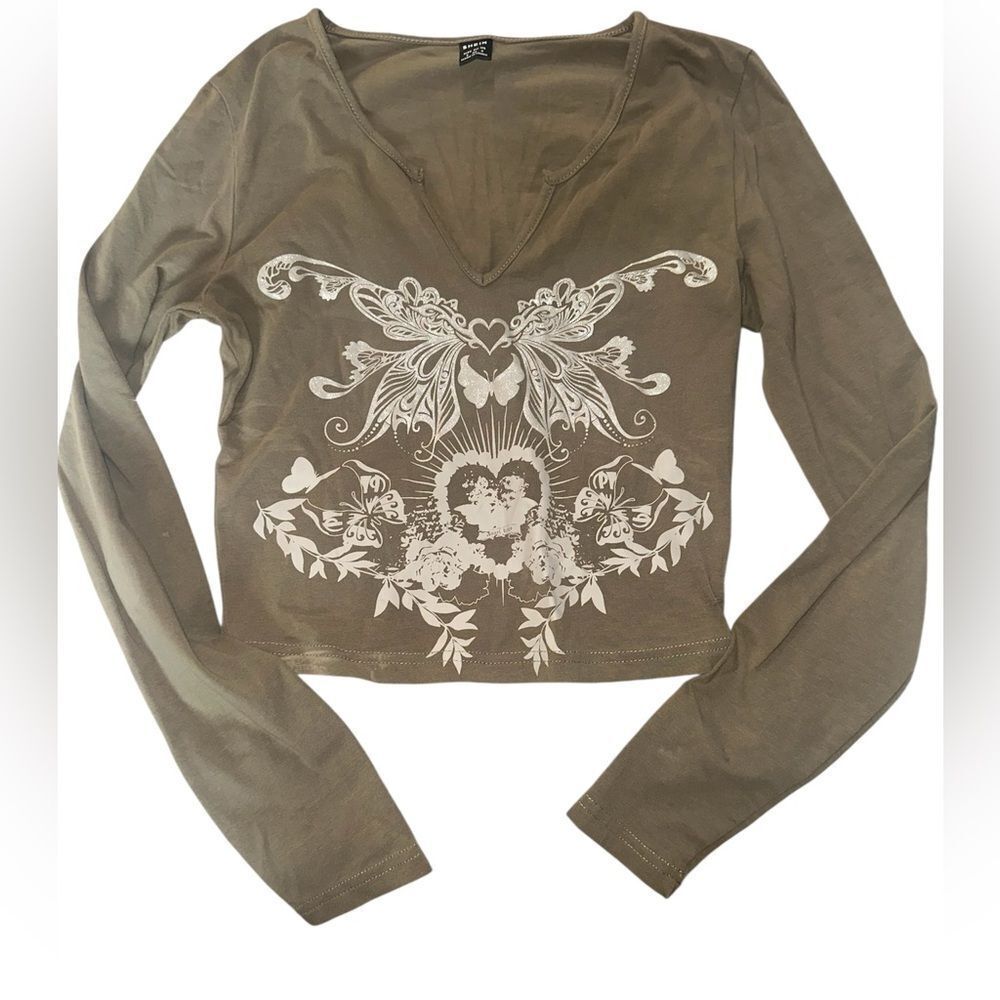SHEIN Women Olive Long Sleeve Top. Size Small.